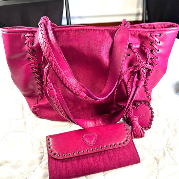 Christian Dior Romantic Trotter Monogram TOTE & Matching LONG Wallet --hot pink - Picture 1 of 10